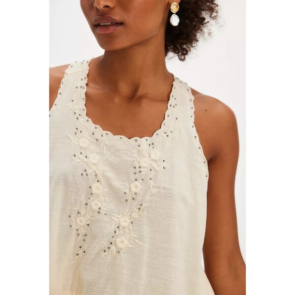 Free People Sunset Treasure Tunic Top Embroidered Beaded Lace Cotton L 280461 - Picture 3 of 9